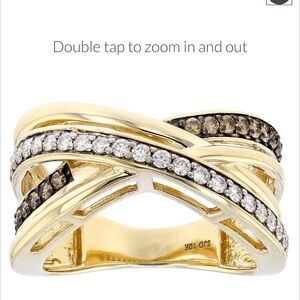 NEW 5 gram 10K YG Natural Champagne Diamonds Moissanite Crossover Ring 10kt Gold